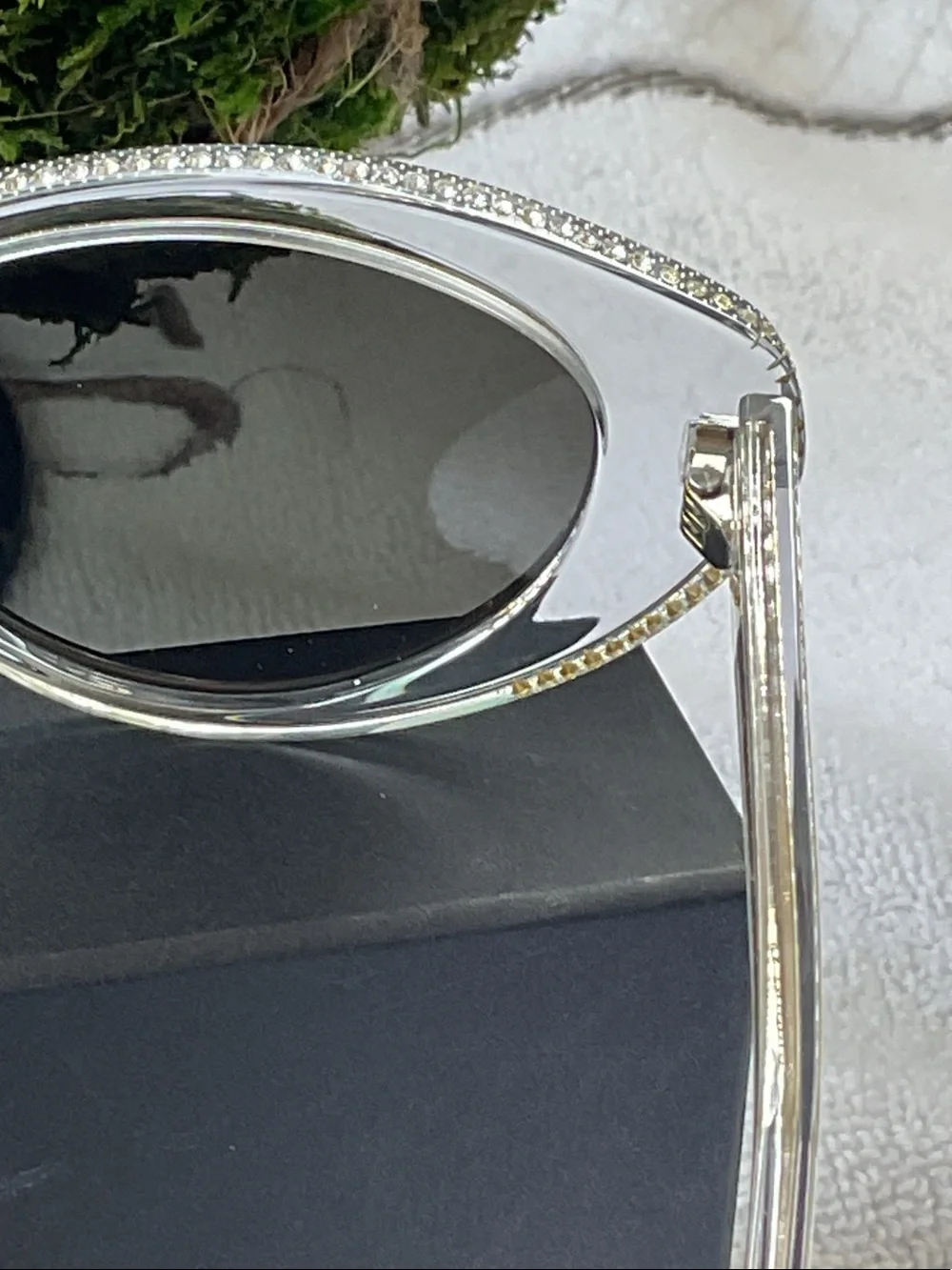 Crystal Cat-Eye Sunglasses with Silver Mirrored Lenses